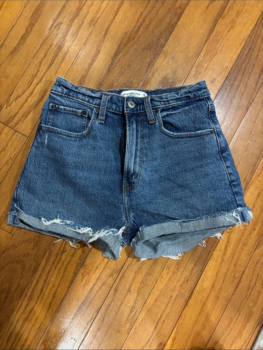 Abercrombie High-Rise Dark Blue Denim Cutoff Shorts